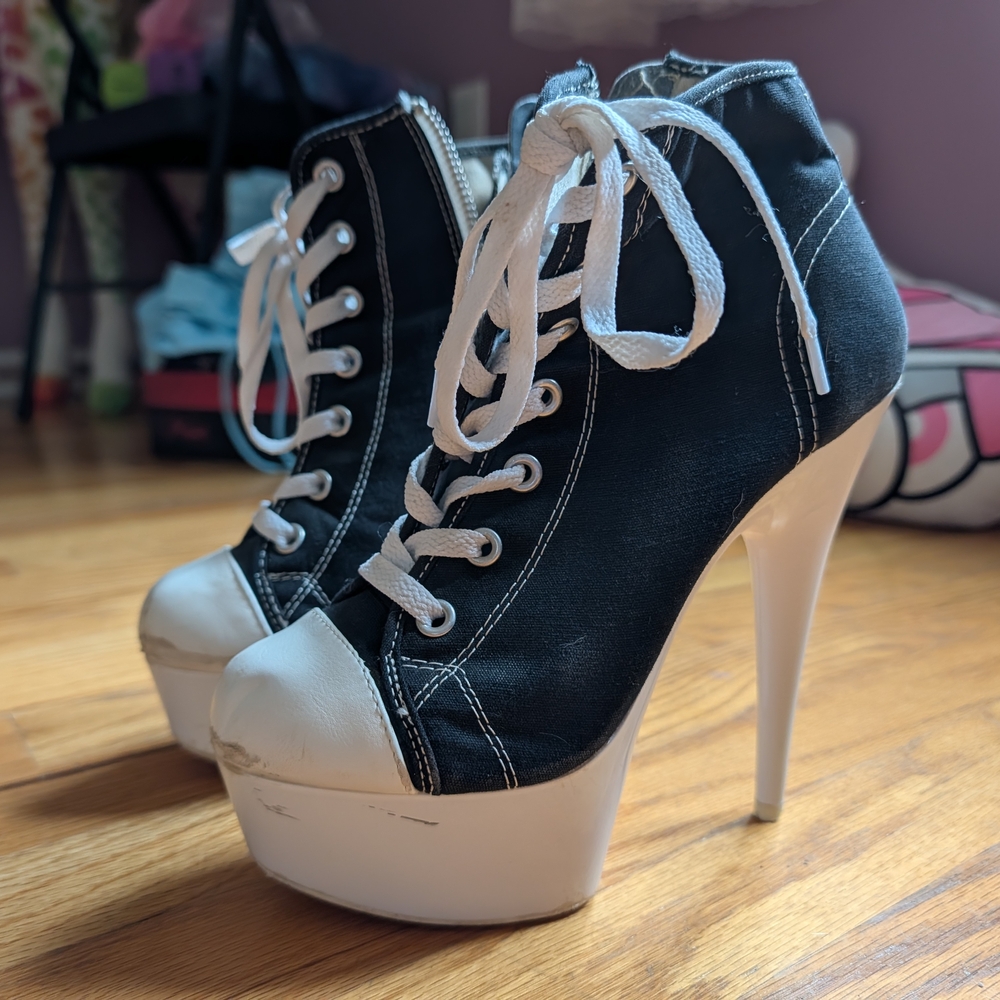 Stylish Black and White High-Top Heels